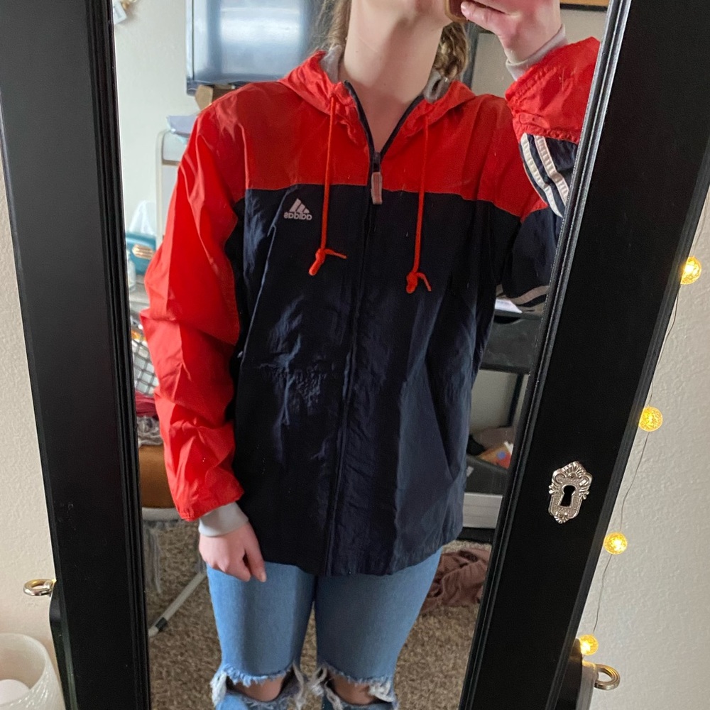 Adidas Navy blue/Red windbreaker. Size L
